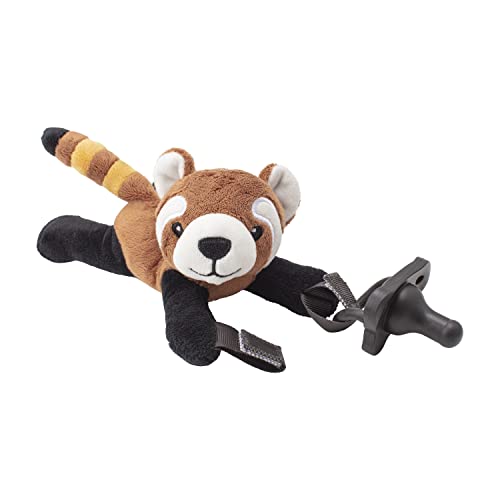 0072239326916 - DR. BROWNS BABY LOVEY PACIFIER HOLDER & TEETHER CLIP, SOFT PLUSH STUFFED ANIMAL RED PANDA PACIFIER TETHER WITH BLACK ONE-PIECE HAPPYPACI PACIFIER, 100% SILICONE, 0-12M