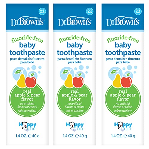 0072239327456 - DR. BROWNS BABY TOOTHPASTE, APPLE PEAR FLAVOR TODDLERS AND KIDS LOVE, FLUORIDE FREE, MADE IN THE USA, 0-3 YEARS, 1.4OZ, 3 PACK