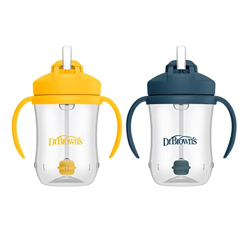0072239328040 - DR. BROWNS MILESTONES BABYS FIRST STRAW CUP SIPPY CUP WITH STRAW 6M+, 9OZ/270ML, 2 PACK, DARK BLUE & VINTAGE YELLOW