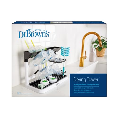 0072239328156 - DR. BROWNS DRYING TOWER, STAND-UP DRYING RACK, COUNTERTOP BABY BOTTLE DRYING WITH ORGANIZED STORAGE FOR BABY ESSENTIALS, SPACE SAVING VERTICAL RACK