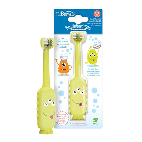 0072239329122 - DR. BROWNS TOOTHSCRUBBER TODDLER TOOTHBRUSH, TRIPLE-SIDED TRAINING TOOTHBRUSH WITH SUCTION CUP BASE, GREEN, BABY ORAL CARE, AGES 1-4 YEARS