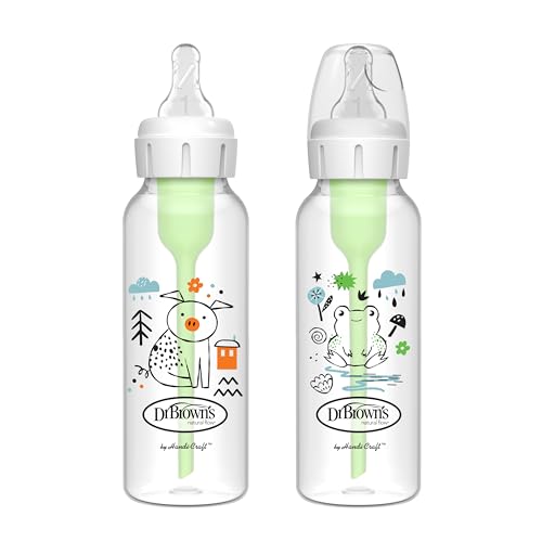 0072239329184 - DR. BROWNS NATURAL FLOW ANTI-COLIC OPTIONS+ NARROW BABY BOTTLE, PIG & FROG, 8 OZ/250 ML, WITH LEVEL 1 SLOW FLOW NIPPLE, BPA FREE, 0M+, 2-PACK