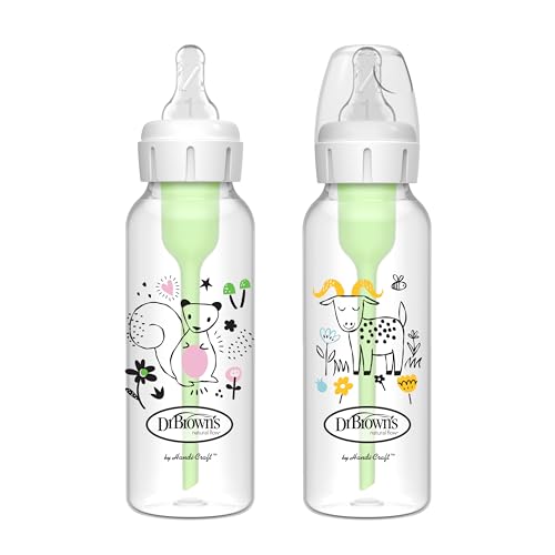 0072239329207 - DR. BROWNS NATURAL FLOW ANTI-COLIC OPTIONS+ NARROW BABY BOTTLE, SQUIRREL & GOAT, 8 OZ/250 ML, WITH LEVEL 1 SLOW FLOW NIPPLE, BPA FREE, 0M+, 2-PACK