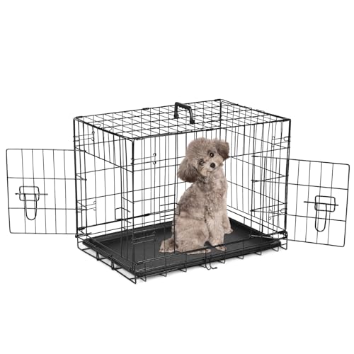 0722402638185 - OLIXIS SMALL DOG CRATE, 24 INCH DOUBLE DOOR DOG CAGE WITH DIVIDER PANEL AND PLASTIC LEAK-PROOF PAN TRAY, FOLDING METAL WIRE PET KENNEL FOR INDOOR, OUTDOOR