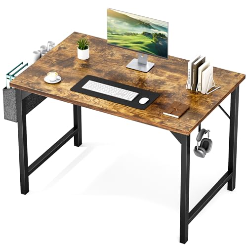 0722402641819 - SWEETCRISPY COMPUTER DESK SMALL 40 INCH GAMING WRITING PC WORKSTATIONS STUDENT KID STUDY WORK HOME TABLE MODERN SIMPLE STYLE WITH STORAGE BAG & IRON HOOK FOR OFFICE SPACE, RUSTIC WOOD