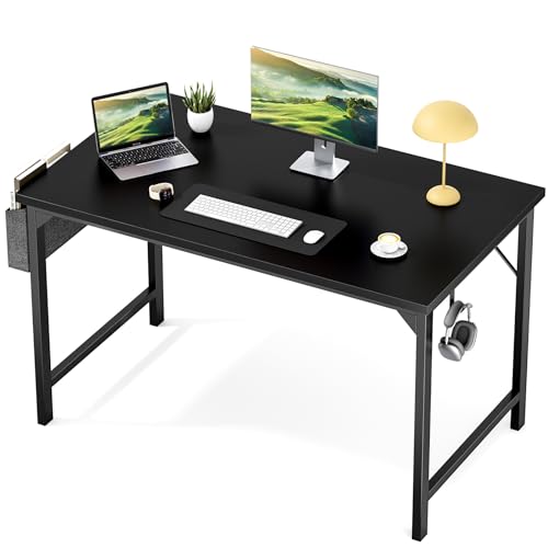 0722402641826 - SWEETCRISPY COMPUTER DESK SMALL 48 INCH GAMING WRITING PC WORKSTATIONS STUDENT KID STUDY WORK HOME TABLE LARGE LONG MODERN SIMPLE STYLE WITH STORAGE BAG & IRON HOOK FOR OFFICE SPACE, BLACK WOOD