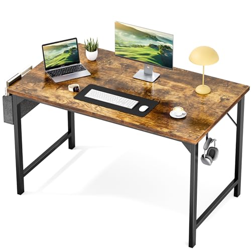 0722402641833 - SWEETCRISPY COMPUTER DESK 48 INCH GAMING WRITING PC WORKSTATIONS STUDENT KID STUDY WORK HOME TABLE LARGE LONG MODERN SIMPLE STYLE WITH STORAGE BAG & IRON HOOK FOR OFFICE SPACE, RUSTIC WOOD