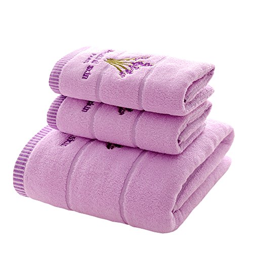 0722440237913 - ZHENXINMEI 3-PIECE COTTON TOWELS SETS - INCLUDE 2 FACE TOWEL & 1 BATH TOWEL - SCENTED LAVENDER DESIGN EMBROIDERED TOWELS SET FOR MAXIMUM SOFTNESS AND ABSORBENCY (FACE TOWEL+BATH TOWEL, PURPLE)