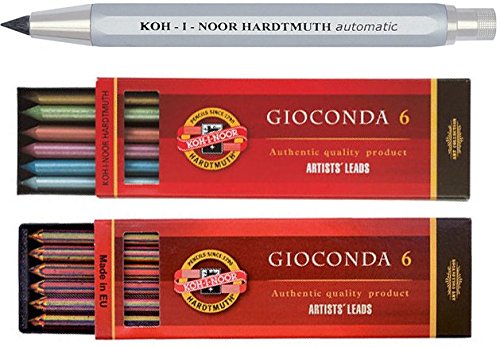 0722460430905 - SET OF KOH-I-NOOR SILVER 5.6MM DIAMETER MECHANICAL PENCILS + 2 PACKS OF METALLIC AND MULTICOLORED LEADS