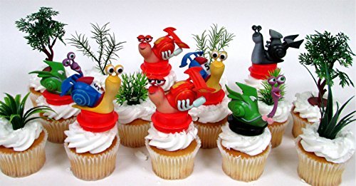 0722512315853 - TURBO 14 PIECE BIRTHDAY CUPCAKE TOPPER SET FEATURING TURBO FIGURES AND DECORATIVE THEMED ACCESSORIES, FIGURES AVERAGE 1 TO 3 INCHES TALL