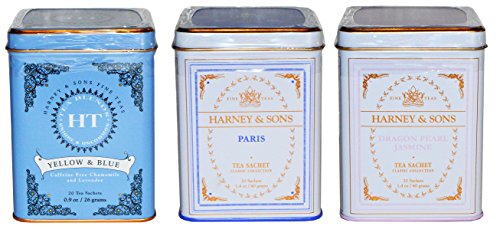 0722512325883 - HARNEY & SONS FINE TEA SET YELLOW & BLUE DRAGON PEARL JASMINE AND PARIS TEA SAMPLER