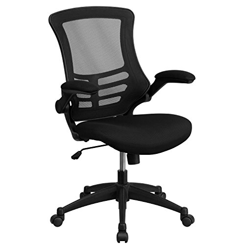 0722651254150 - MID-BACK BLACK MESH SWIVEL TASK CHAIR WITH MESH PADDED SEAT AND FLIP-UP ARMS