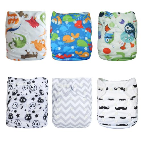 7227553304147 - ALVA BABY 6PCS PACK POCKET WASHABLE ADJUSTABLE CLOTH DIAPER WITH 2 INSERTS EACH 6DM08