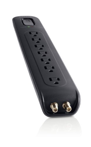 7228687580384 - BELKIN BV107030-04-BLK AV POWER STRIP SURGE PROTECTOR AND COAXIAL PROTECTION, 4-FOOT POWER CORD, BLACK