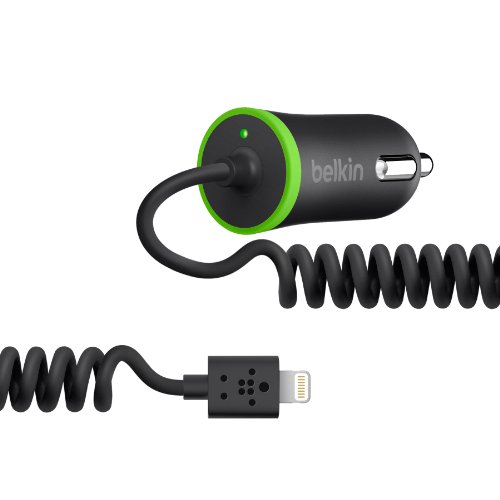 7228689454690 - BELKIN COILED CAR CHARGER WITH 4-FOOT LIGHTNING CABLE FOR IPHONE 6S / 6S PLUS, IPHONE 6 / 6 PLUS, IPHONE 5 / 5S / 5C AND IPOD TOUCH 5TH GEN (10 WATT / 2.1 AMP)