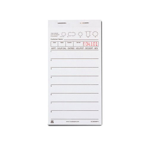 0072288121517 - ROYAL WHITE SERVER PAD PAPER, 1 PART BOOKED WITH 8 LINES, PACKAGE OF 10
