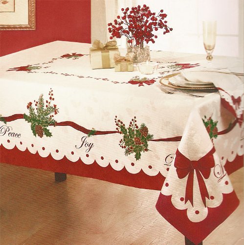 0722885403959 - HOMEWEAR TABLE LINENS, CHRISTMAS PEACE AND JOY 70 ROUND JACQUARD TABLECLOTH