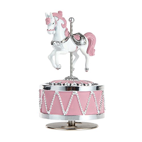 0723120898660 - LUXURY MINI HORSE PLATED CAROUSEL POLYRESIN PINK + GOLDEN MUSIC BOXES BIRTHDAY GIFT