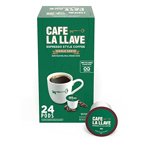 0072323052509 - CAFÉ LA LLAVE ESPRESSO COFFEE PODS - 24 COUNT - RECYCLABLE SINGLE-SERVE COFFEE PODS, COMPATIBLE WITH YOUR K- CUP KEURIG COFFEE MAKER (INCLUDING 2.0)