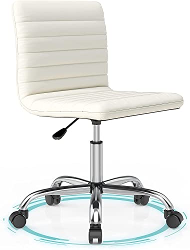 0723497542340 - ARMLESS HOME OFFICE DESK CHAIRS - MODERN PU LEATHER LOW-BACK 360 DEGREE SWIVEL ROLLING TASK CHAIR