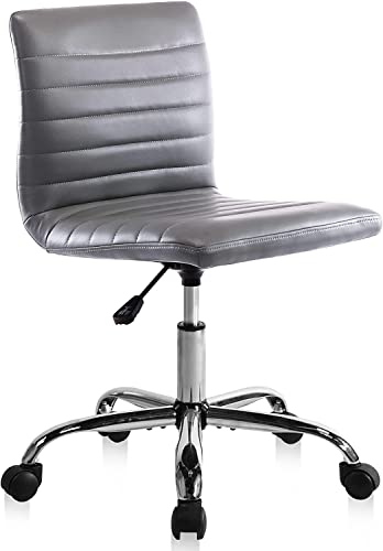 0723497542357 - ARMLESS HOME OFFICE DESK CHAIRS - MODERN PU LEATHER LOW-BACK 360 DEGREE SWIVEL ROLLING TASK CHAIR