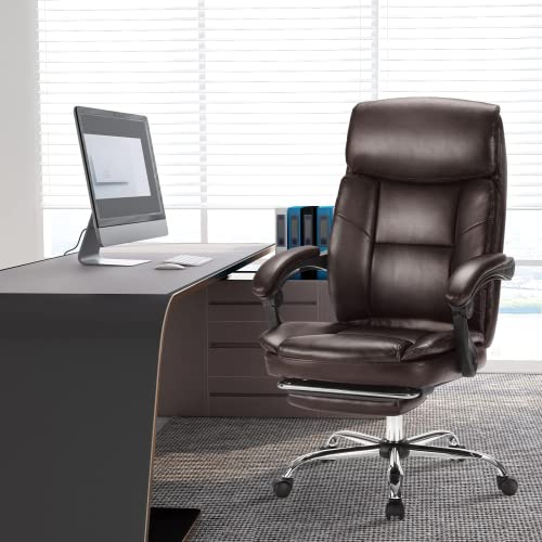 0723497542579 - BIG AND TALL HIGH BACK HOME OFFICE CHAIR WITH PADDED ARMRESTS, CORRECTING SITTING POSTURE EXECUTIVE CHAIR, ADJUSTABLE HEIGHT AND TILT ANGLE PU LEATHER ERGONOMIC COMPUTER SWIVEL DESIGNER CHAIR(BROWN)