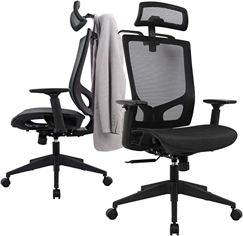 0723497543040 - HIGH BACK HOME OFFICE CHAIR, ERGONOMIC TALL AND BIG COMPUTER DESK CHAIRS, MESH EXECUTIVE TASK CHAIR WITH BACKREST, ADJUSTABLE HEADREST, LUMBAR SUPPORT, ARMREST, COAT HANGER, SWIVEL, WHEELS FOR ADULT