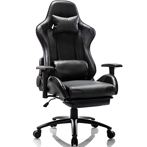 0723497727471 - RECLINING GAMING CHAIR, HOME OFFICE ERGONOMIC HIGH BACK 360° SWIVEL ROLLING PU LEATHER WITH RETRACTABLE FOOTREST AND ADJUSTABLE LUMBAR SUPPORT ARMRESTS COMPUTER EXECUTIVE TASK DESK CHAIRS