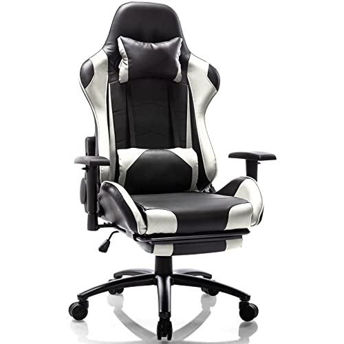 0723497727488 - RECLINING GAMING CHAIR, HOME OFFICE ERGONOMIC HIGH BACK 360° SWIVEL ROLLING PU LEATHER WITH RETRACTABLE FOOTREST AND ADJUSTABLE LUMBAR SUPPORT ARMRESTS COMPUTER EXECUTIVE TASK DESK CHAIRS