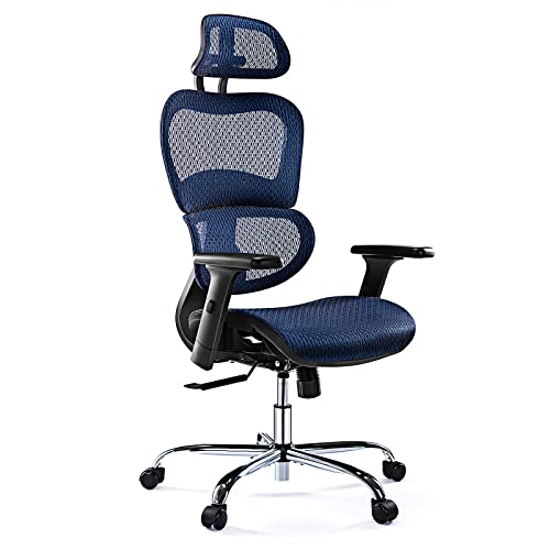 0723497834780 - AFO ERGONOMIC HOME OFFICE CHAIR WITH 3D ARMRESTS AND ADJUSTABLE HEADREST, HIGH BACK, BREATHABLE MESH, HEAVY-DUTY, SUPPORTS UP TO 300 POUNDS, BLUE