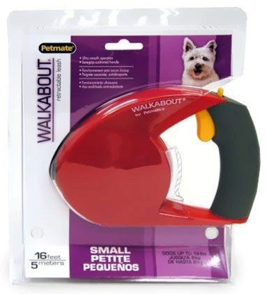 0723503242875 - PETMATE WALKABOUT RETRACTABLE DOG LEASH CORD FOR DOGS UP TO 18 POUNDS, 16 FEET, SMALL, RED