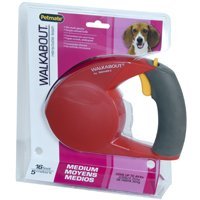 0723503242967 - PETMATE WALKABOUT RETRACTABLE DOG LEASH CORD FOR DOGS UP TO 44 POUNDS, 16 FEET, MEDIUM, RED