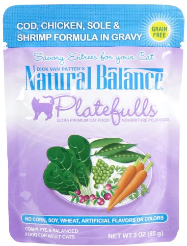 0723633031011 - NATURAL BALANCE 3-OUNCE PLATEFULLS COD, CHICKEN, SOLE AND SHRIMP FORMULA IN GRAVY ENTREE, 24-PACK