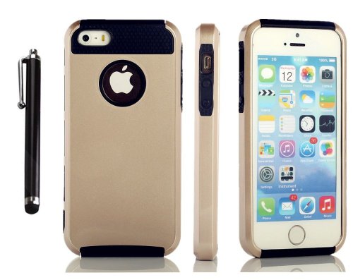 0723794634083 - SHOCKPROOF HYBRID HEAVY DUTY RUGGED HARD CASE COVER SKIN FOR IPHONE 5 / 5S BLACK/GOLD +FREE STYLUS PEN