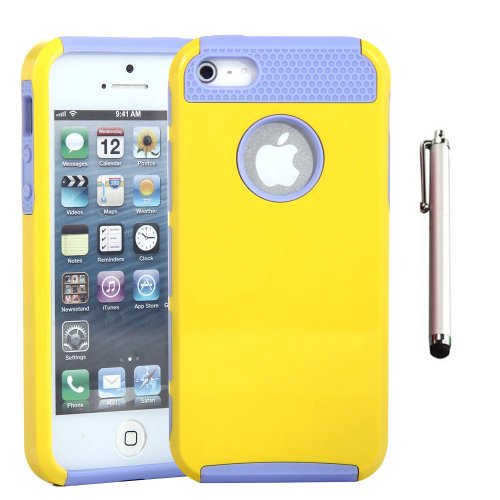 0723794634298 - SHOCKPROOF HYBRID HEAVY DUTY RUGGED HARD CASE COVER SKIN FOR IPHONE 5 / 5S +FREE STYLUS PEN (YELLOW/PURPLE)