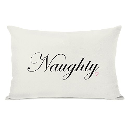 0723856640021 - ONE BELLA CASA NAUGHTY OR NICE REVERSIBLE THROW PILLOW COVER BY OBC, 14X 20, IVORY/BLACK/PINK