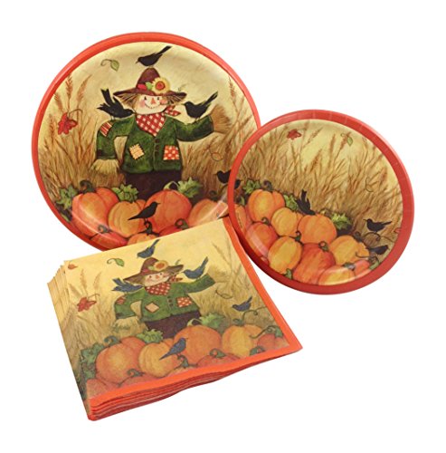 0723905307097 - SCARECROW AND PUMPKINS FALL PARTY SUPPLY PACK! BUNDLE INCLUDES PAPER PLATES & NAPKINS FOR 8 GUESTS