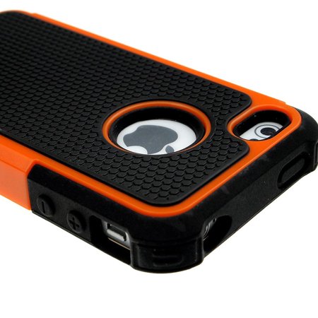 0723905364526 - TCD NEW ORANGE & BLACK EXECUTIVE ARMOR DEFENDER HIGH IMPACT COMBO HARD SOFT GEL CASE COVER SKIN BODY FOR APPLE IPHONE 4 4G 4S GENERATION (AT&T, VERIZON, SPRINT)