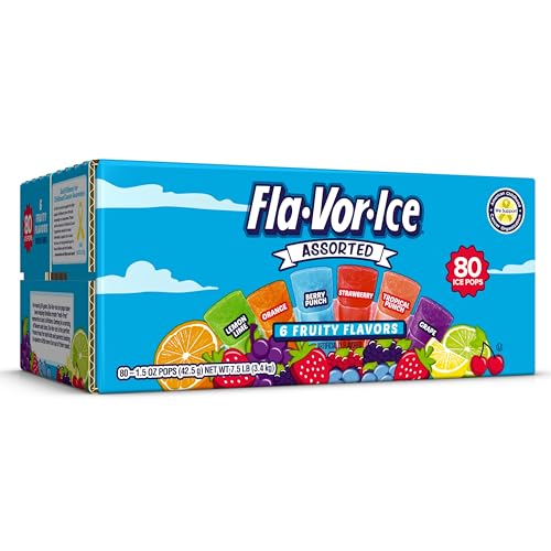0072392920808 - FLA-VOR-ICE POPSICLE VARIETY PACK OF 1.5 OZ FREEZER BARS, ASSORTED FLAVORS, LEMON-LIME, BERRY PUNCH, GRAPE, STRAWBERRY, ORANGE, AND TROPICAL PUNCH 80 COUNT