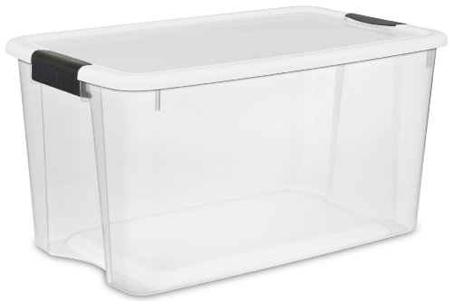 0723979098426 - STERILITE 19889804 70 QUART ULTRA LATCH BOX SEE THROUGH WITH WHITE LID AND BLACK LATCHES,4 PACK