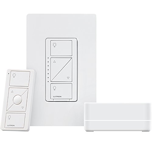 7241870693333 - LUTRON P-BDG-PKG1W CASETA WIRELESS SMART LIGHTING STARTER KIT: 1 SMART BRIDGE, 1 IN-WALL SMART DIMMER WITH WALLPLATE AND 1 PICO REMOTE, WORKS WITH ALEXA