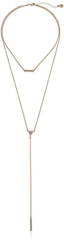 0724445285142 - BCBGENERATION PAVE DOUBLE DROP CRYSTAL/NEW GOLD PENDANT NECKLACE, 16 + 2 EXTENDER