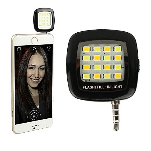 0724519925677 - GRIP® UNIVERSAL PORTABLE MINI 16 LED NIGHT USING SELFIE ENHANCING DIMMABLE FLASH CELLPHONE CAMERA FLASH FILL-IN LIGHT POCKET SPOTLIGHT PHOTO SPEEDLITE ANDROID SMARTPHONE TABLETS CAMERA IPHONE (BLACK)