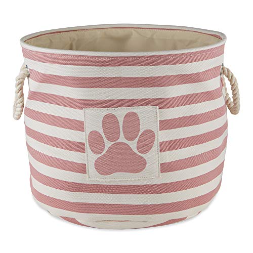 0072456124968 - BONE DRY PET STORAGE COLLECTION STRIPED PAW PATCH BIN, LARGE ROUND, ROSE