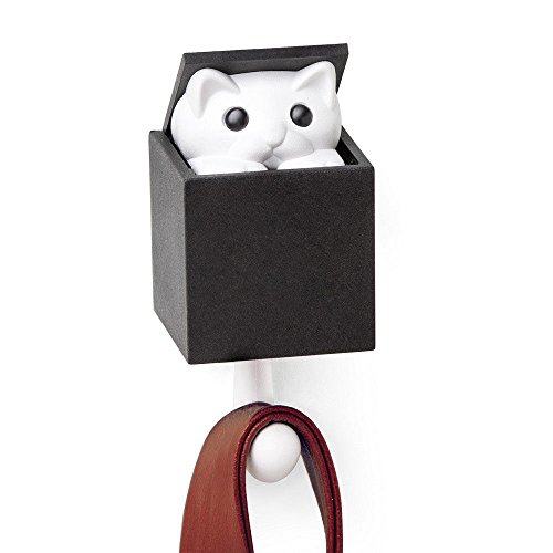 0724696528159 - CUTE KITTEN WALL HOOK KITT-A-BOO BY QUALY DESIGN STUDIO. WHITE AND BLACK COLORS. UNUSUAL AND PRACTICAL WALL DECOR. THE KITTEN WILL GREET YOU EVERY TIME YOU HANG ON THE HOOK!