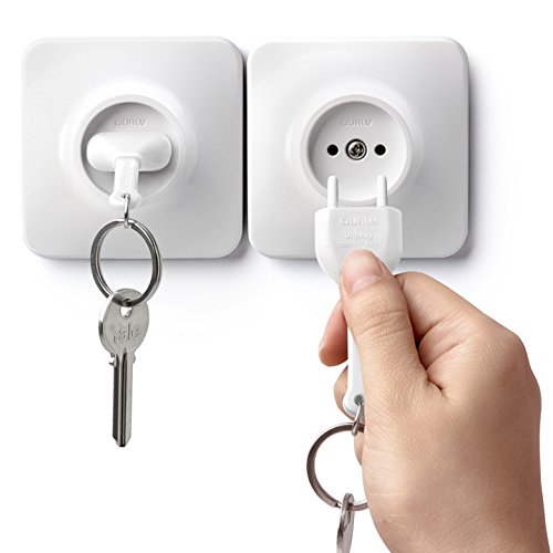 0724696528166 - UNPLUG KEY HOLDER BY QUALY DESIGN STUDIO. WHITE COLOR. UNUSUAL WALL KEYHOLDER STYLIZED AS ELECTRICAL WALL SOCKET PLUG AND KEY RING. GREAT UNIQUE GIFT FOR HIM OR HER. DESIGNER GIFT FOR CREATIVE PEOPLE.