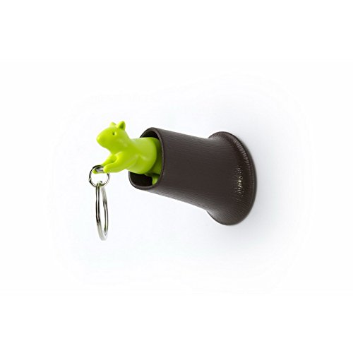 0724696528210 - SQUIRREL KEYRING AND WALL MOUNTED KEY HOLDER SET BY QUALY DESIGN STUDIO. BROWN COLOR HOLLOW-HOUSE AND GREEN SQUIRREL. COOL HOME DECOR GIFT.