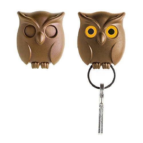 0724696528340 - NIGHT OWL KEYRING HOLDER BY QUALY DESIGN STUDIO. BROWN COLOR. COOL HOME DECOR. UNUSUAL WALL DECORATION. UNIQUE GIFT.