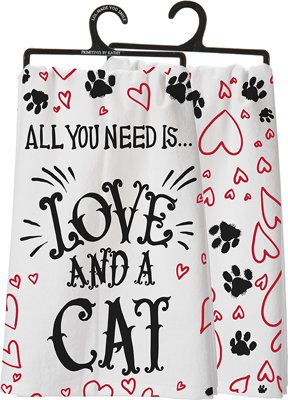 0724716268676 - PRIMITIVES BY KATHY ALL YOU NEED IS LOVE AND A CAT KITCHEN TOWEL