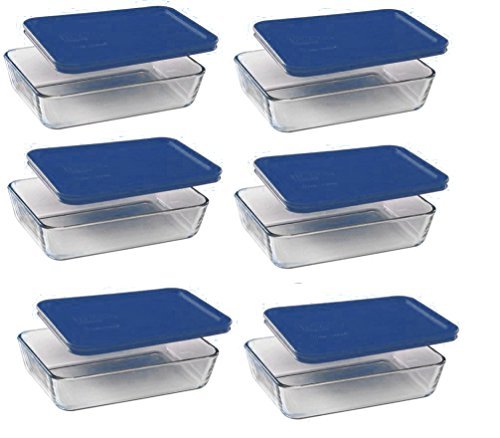0724744425638 - PYREX 3-CUP RECTANGLE GLASS FOOD STORAGE SET CONTAINER DARK BLUE PLASTIC COVER (